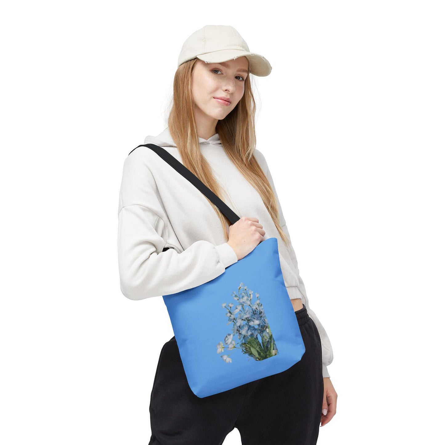 Spring Floral Tote Bag, Blue Flower Tote, Eco-Friendly Shopping Bag, Beach Bag, Gift for Her, Casual Everyday Use