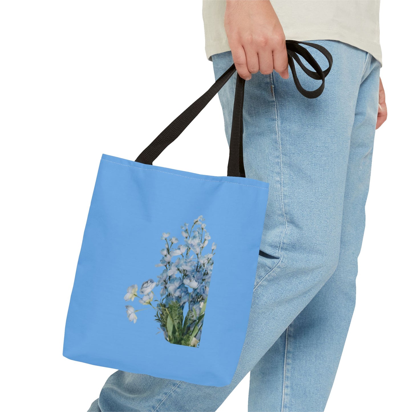 Spring Floral Tote Bag, Blue Flower Tote, Eco-Friendly Shopping Bag, Beach Bag, Gift for Her, Casual Everyday Use