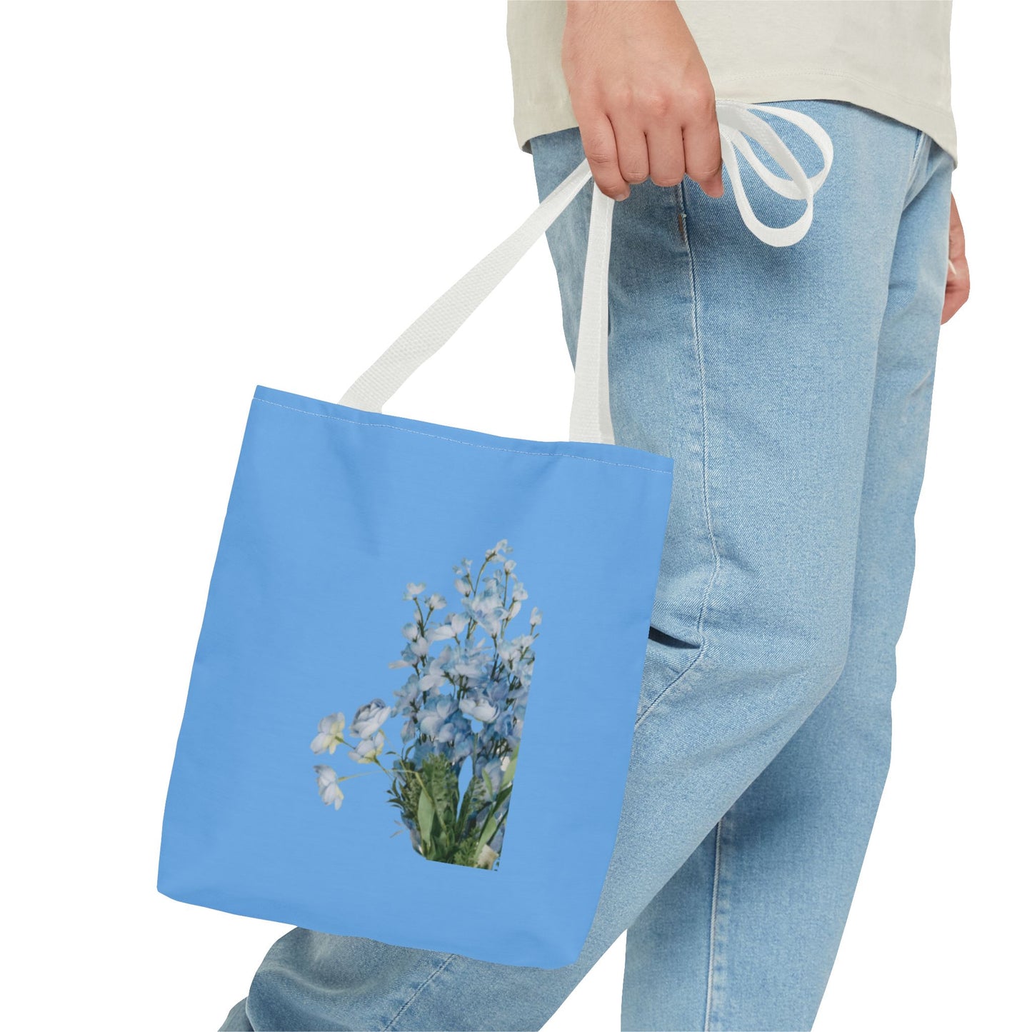 Spring Floral Tote Bag, Blue Flower Tote, Eco-Friendly Shopping Bag, Beach Bag, Gift for Her, Casual Everyday Use