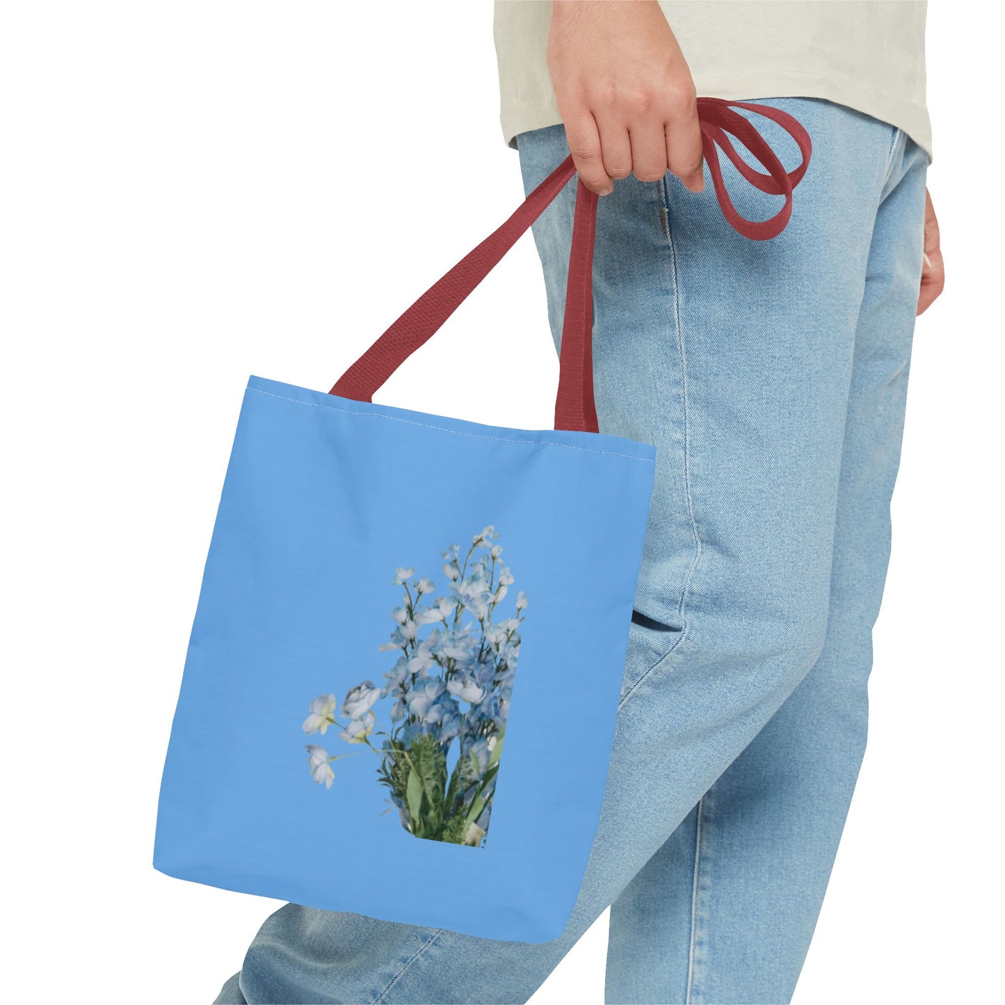 Spring Floral Tote Bag, Blue Flower Tote, Eco-Friendly Shopping Bag, Beach Bag, Gift for Her, Casual Everyday Use
