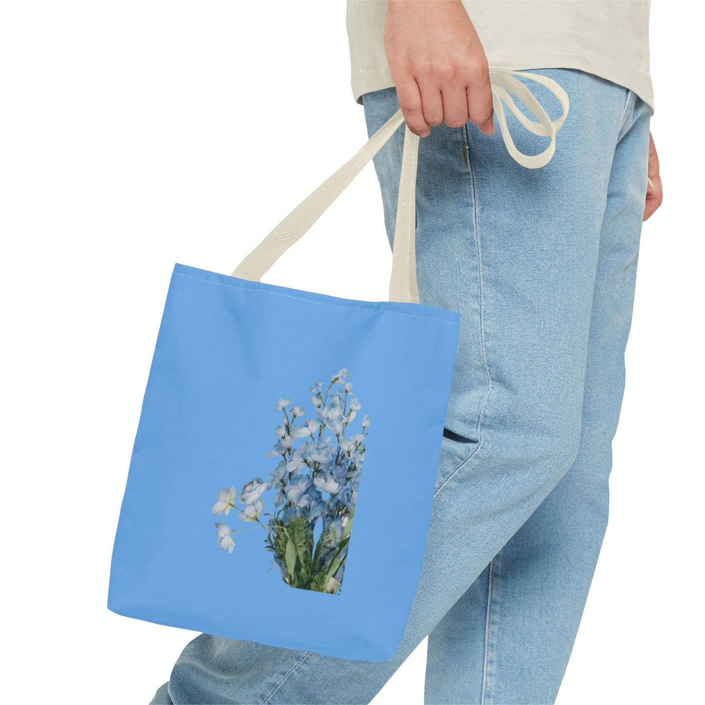 Spring Floral Tote Bag, Blue Flower Tote, Eco-Friendly Shopping Bag, Beach Bag, Gift for Her, Casual Everyday Use