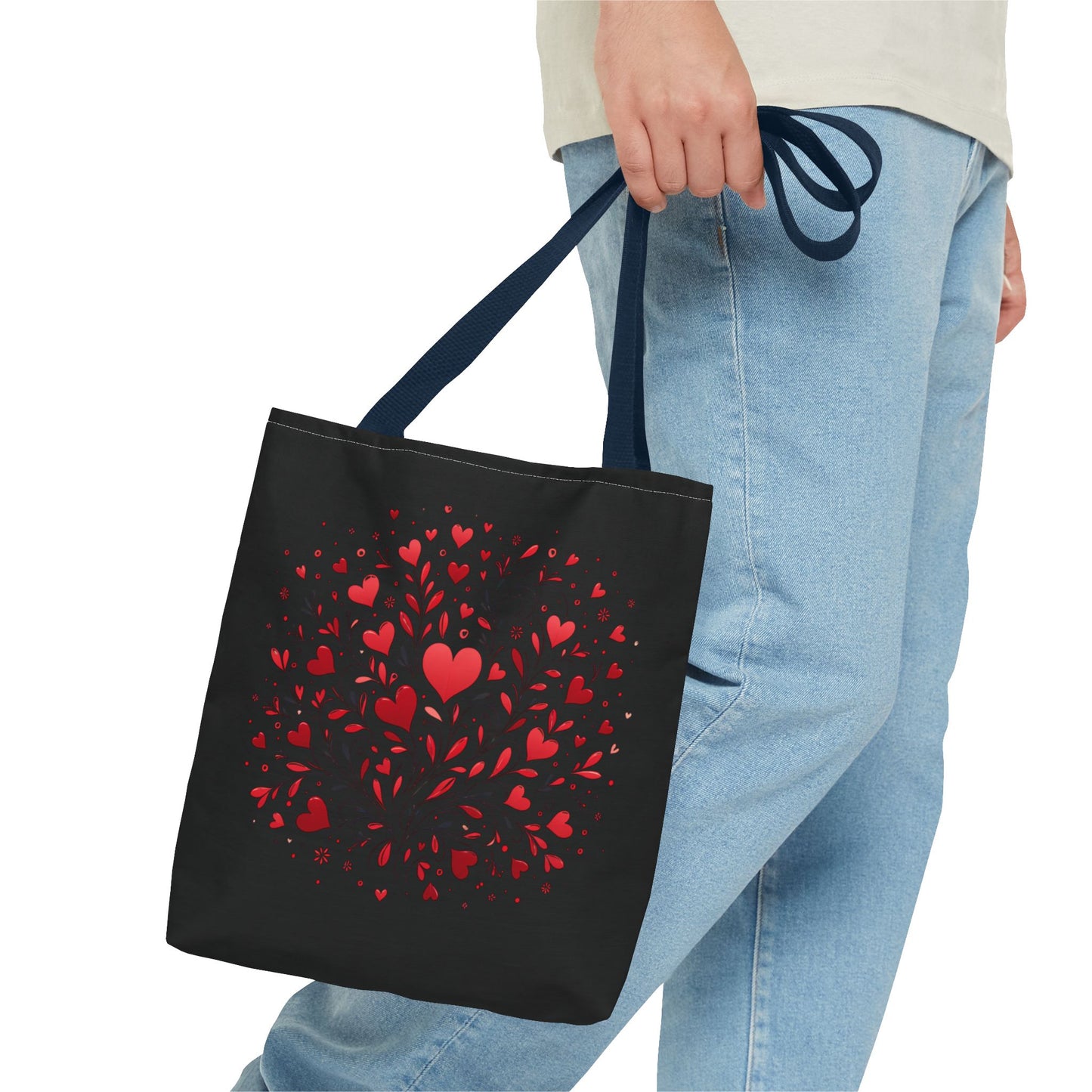 Romantic Heart Print Tote Bag for Lovebirds, Valentine's Day Gift, Everyday Carryall, Floral Heart Design, Stylish Accessory