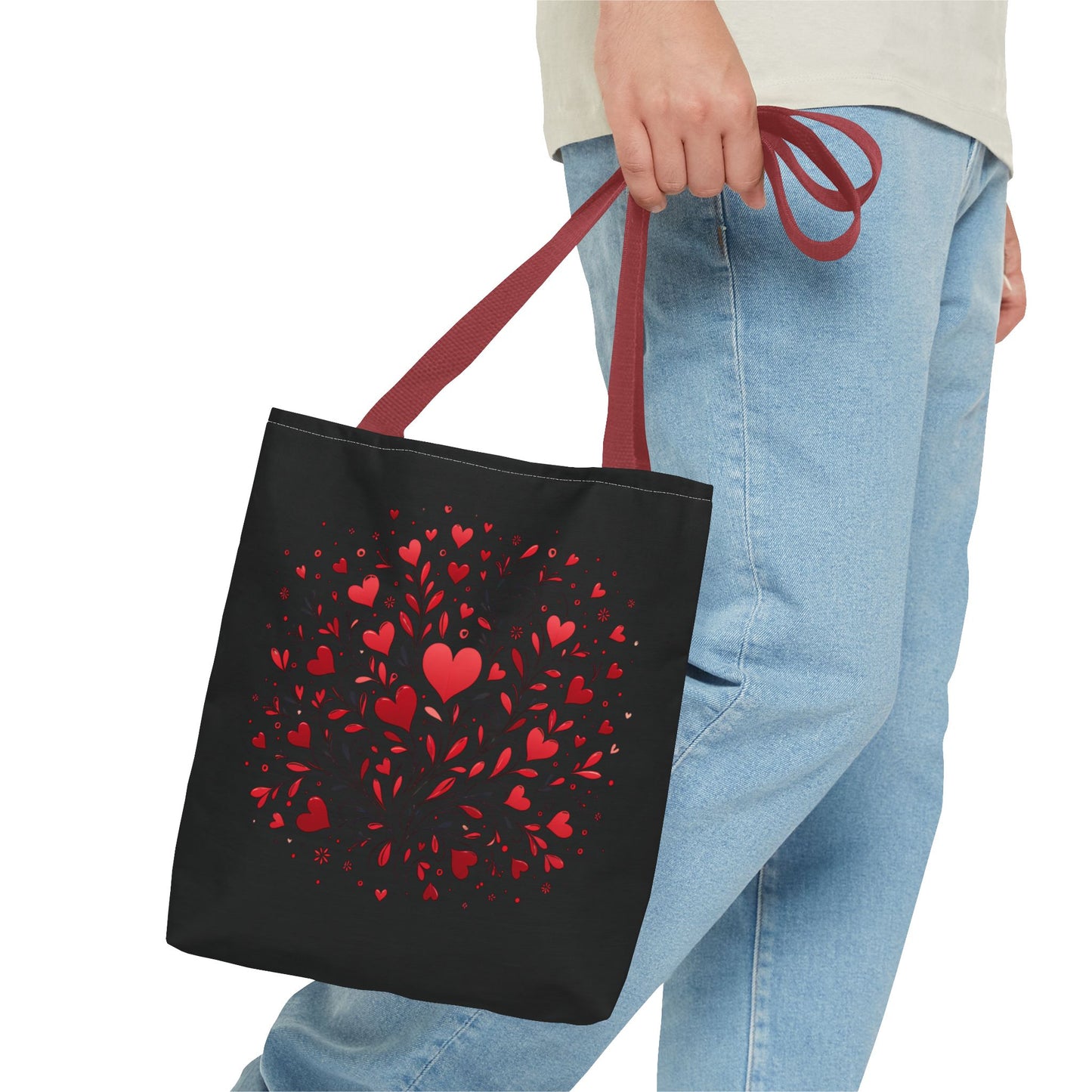 Romantic Heart Print Tote Bag for Lovebirds, Valentine's Day Gift, Everyday Carryall, Floral Heart Design, Stylish Accessory