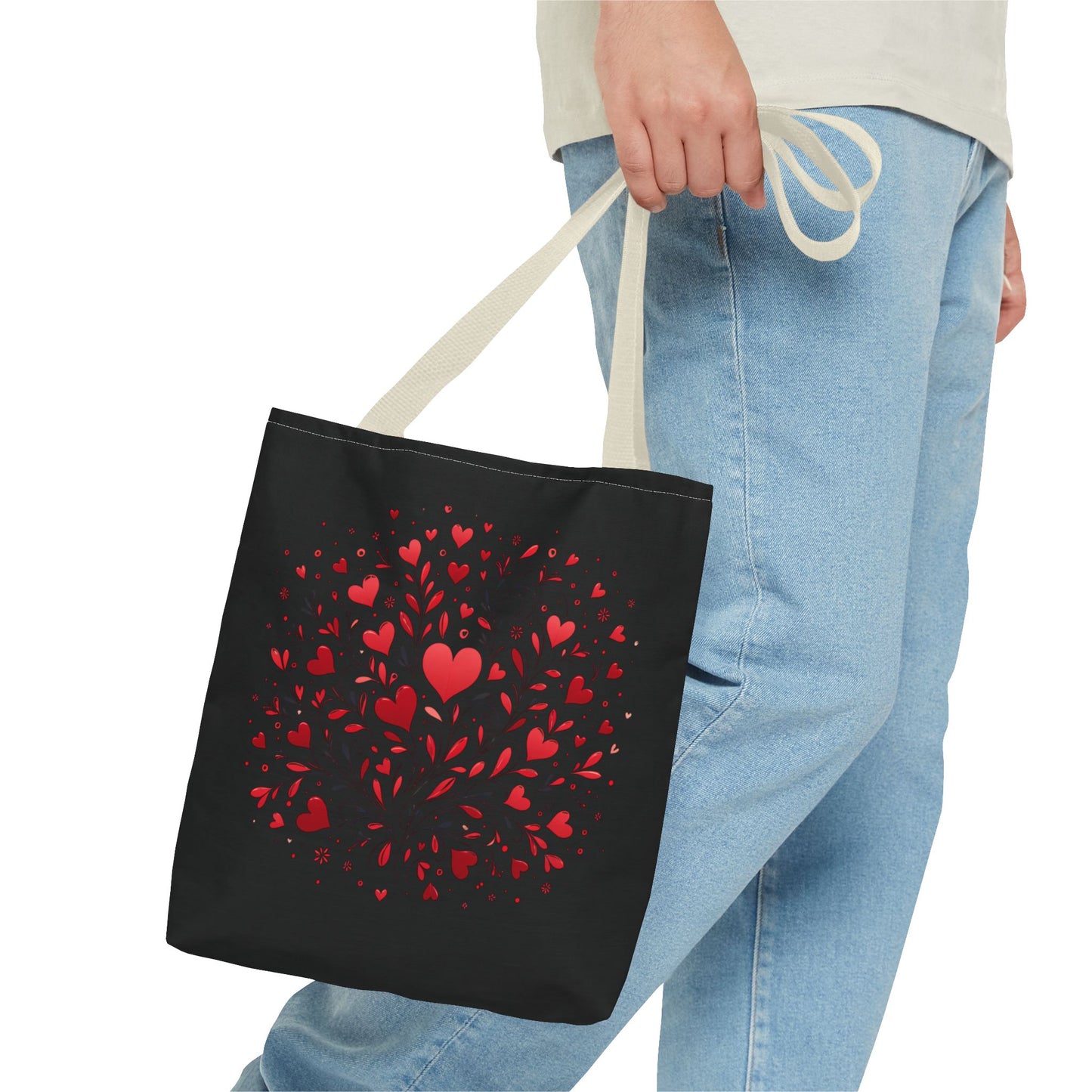 Romantic Heart Print Tote Bag for Lovebirds, Valentine's Day Gift, Everyday Carryall, Floral Heart Design, Stylish Accessory