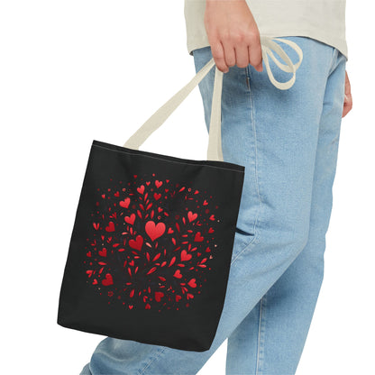 Romantic Heart Print Tote Bag for Lovebirds, Valentine's Day Gift, Everyday Carryall, Floral Heart Design, Stylish Accessory
