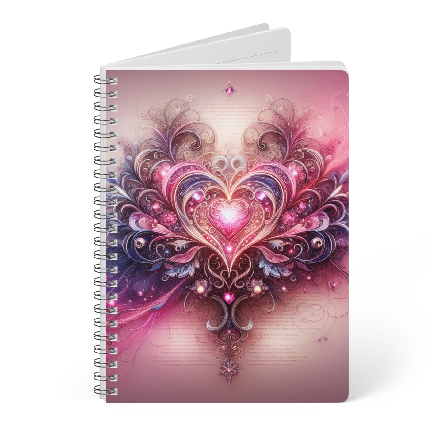 Journal Notebook - Pink and Purple Heartfelt Cover Design, A5 Wirobound