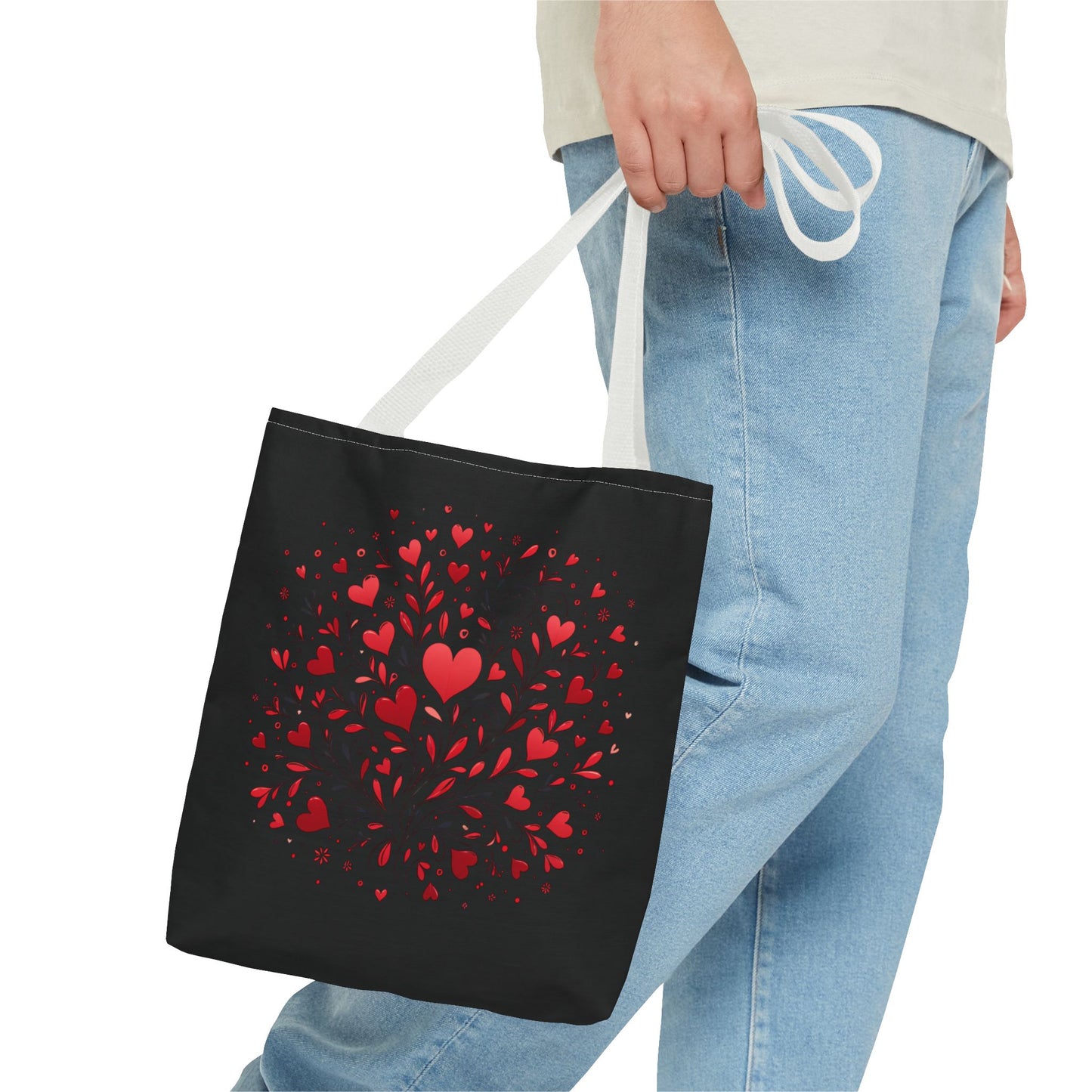 Romantic Heart Print Tote Bag for Lovebirds, Valentine's Day Gift, Everyday Carryall, Floral Heart Design, Stylish Accessory