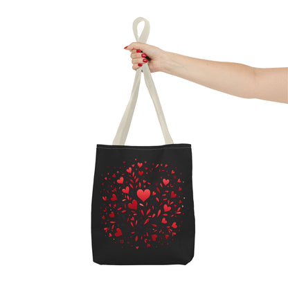 Romantic Heart Print Tote Bag for Lovebirds, Valentine's Day Gift, Everyday Carryall, Floral Heart Design, Stylish Accessory