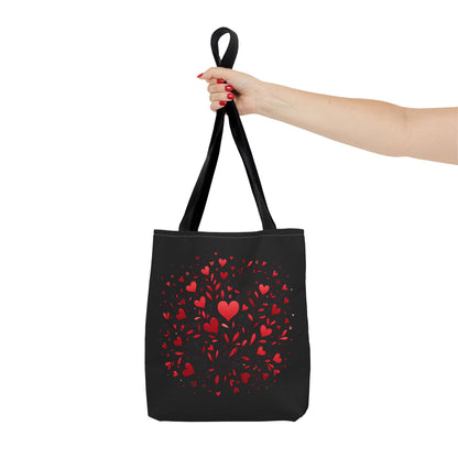 Romantic Heart Print Tote Bag for Lovebirds, Valentine's Day Gift, Everyday Carryall, Floral Heart Design, Stylish Accessory