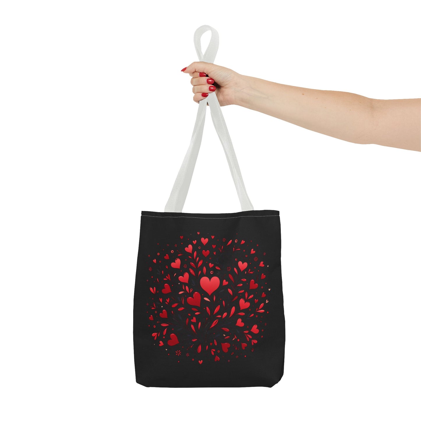 Romantic Heart Print Tote Bag for Lovebirds, Valentine's Day Gift, Everyday Carryall, Floral Heart Design, Stylish Accessory